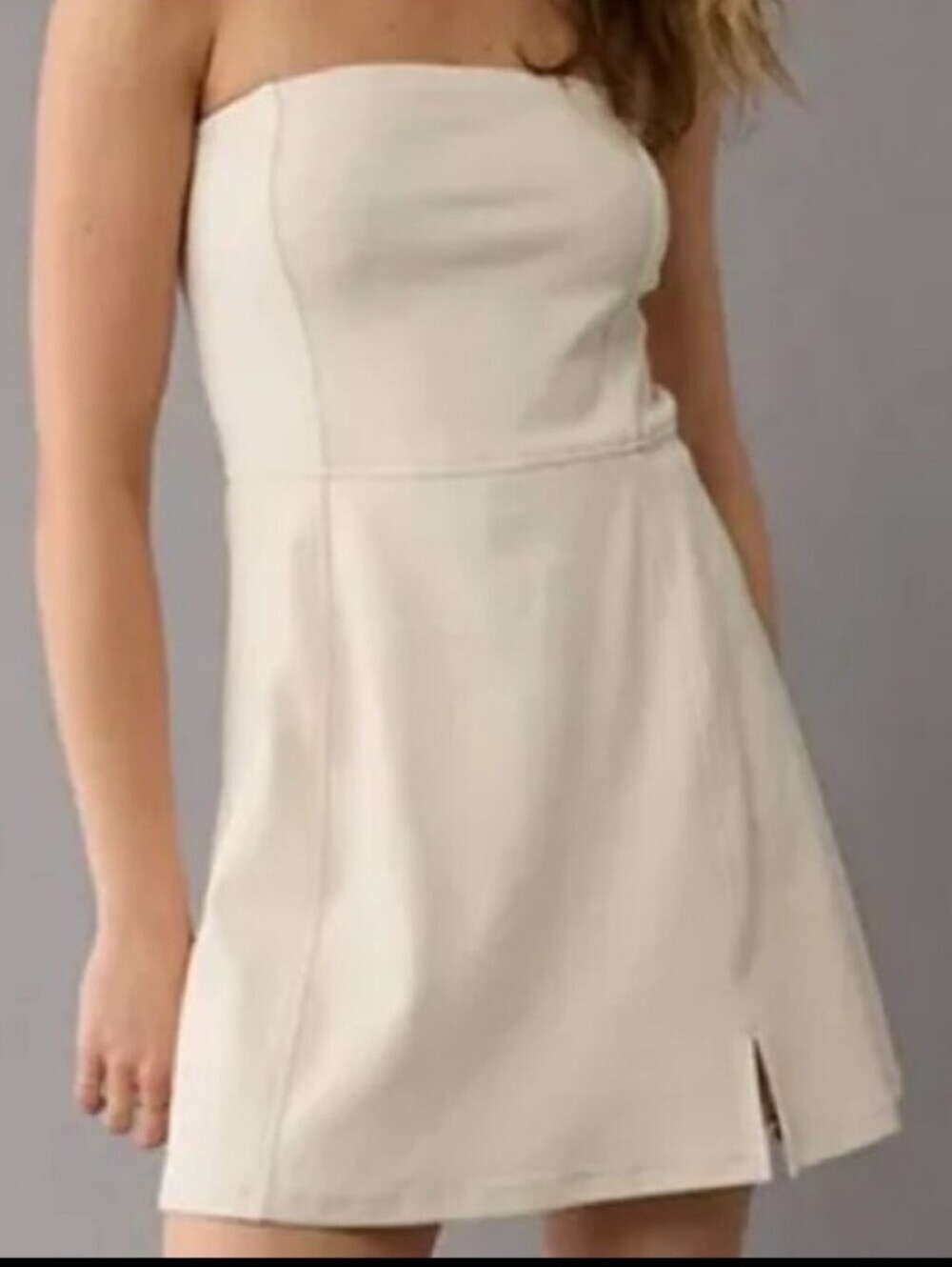 American Eagle AE Strapless Ribbed Cream Mini Dress W/ Built In Shorts Size XL